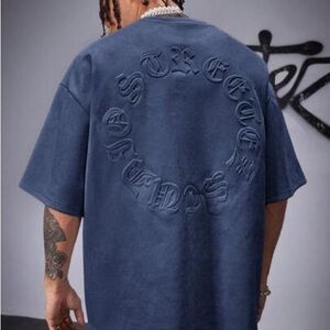 Manfinity Dusty Blue Letter T-Shirt Men's Graphic Tees Shirts Loose Suede Like M